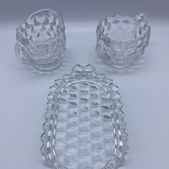 Vintage Fostoria American Clear 3 Piece Cream & Sugar Set - Picture 7 of 12